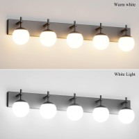 Ralbay 5-Light Mid Century Modern Vanity Light Matte Black Bathroom Wall Lighting Fitures Black Milky Glass Globe Vanity Light For Bathroom