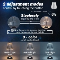 Amingulry Cordless Table Lamp, 4000Mah Rechargeable Battery Operated Lamp, 3 Color Modes & Stepless Dimmable Led Touch Lamp, Portable Crystal Metal Beside Lamps For Bedroom Restaurant(Silver Chrome)