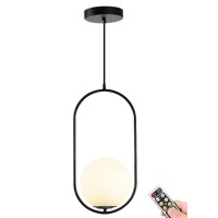 Kefa Not Hardwired Battery Operated Pendant Lighting, No Wire Mid Century Pendant Light Glass Ceiling Hanging Lighting Fixture With White Globe Glass Chandelier For Kitchen Island Dining Room Bedroom