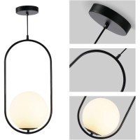 Kefa Not Hardwired Battery Operated Pendant Lighting, No Wire Mid Century Pendant Light Glass Ceiling Hanging Lighting Fixture With White Globe Glass Chandelier For Kitchen Island Dining Room Bedroom