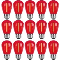 Minsily 15 Pack S14 Led Bulbs Red Christmas Replacement Bulb 1W Led String Light Bulbs Vintage Led Edison Bulb E26 Base Plastic Decorative Bulb Filament String Lights For Outdoor Patio Home Decor(Red)