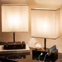 Lifeholder Bedside Lamp, Usb Lamp Include Warm White Bulb, White Shade Table Lamp Built In Usb & Type-C Ports, Nightstand Lamps Idea For Bedroom Or Living Room