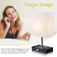 Lifeholder Bedside Lamp, Usb Lamp Include Warm White Bulb, White Shade Table Lamp Built In Usb & Type-C Ports, Nightstand Lamps Idea For Bedroom Or Living Room