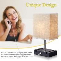 Lifeholder Bedside Lamp, Usb Lamp Include Warm White Bulb, Fabric Shade Nightstand Lamp Built In Usb & Type-C Ports, Table Lamps Idea For Bedroom Or Living Room