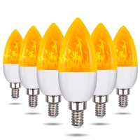 Ladiwanka E12 Led Candelabra Flame Light Bulbs For Outdoor Use, 3 Mode 1.2 Watt 1800K Warm White Orange Led Flame Bulb, Halloween Christmas Flame Light Bulb, 6 Packs