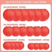 Lihao 20 Pcs Red Paper Lanterns Chinese New Year Decorative Round Paper Lanterns For Spring Festival New Year Birthday Xmas Wedding, 4 Sizes - 20 Pcs