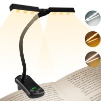 Elecgo 14 Leds Rechargeable Book Light, 1600K To 6000K, Adjustable Dual Heads, Eye Care Reading Lamp Clip On Book/Desk, Stepless Dimming 24 Modes, Touch Control, Up To 80Hrs, For Study, Work, Sleep