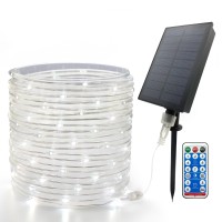 Glpe Solar Rope Lights Outdoor Waterproof Led, 66Ft 200 Leds Cold White String Lights,8 Lighting Modes Tube Lights With Remote For Christmas Garden Swimming Pool Trampoline