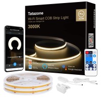 Tatazone Smart White Cob Led Strip Light With Remote 328Ft 3000K Bright Warm White Wifi Cob Light Strip Work With Alexa Google