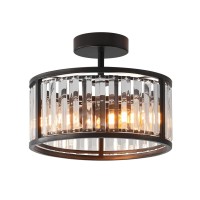 Black Flush Mount Ceiling Light 2 Light Caged Crystal Chandelier Small Drum Hallway Light Fixtures Ceiling Mount Black