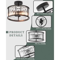 Black Flush Mount Ceiling Light 2 Light Caged Crystal Chandelier Small Drum Hallway Light Fixtures Ceiling Mount Black