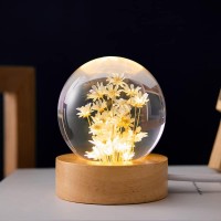 Marzius Flower Crystal Ball Night Light 24 Inch Glass Ball Night Lamp With Woodern Base Decorations Gifts For Men Women Kids Bo