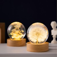 Marzius Flower Crystal Ball Night Light 24 Inch Glass Ball Night Lamp With Woodern Base Decorations Gifts For Men Women Kids Bo