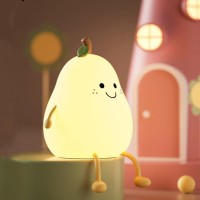 Qzjijosen Cute Pear Shaped Night Light,Warm Light Table Bedside Lamp For Bedroom Livingroom,Usb Charging Led Cartoon Silicone Night Light With 7-Color And 3 Brightness Adjustment (Pear ??)