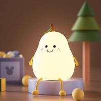 Qzjijosen Cute Pear Shaped Night Light,Warm Light Table Bedside Lamp For Bedroom Livingroom,Usb Charging Led Cartoon Silicone Night Light With 7-Color And 3 Brightness Adjustment (Pear ??)