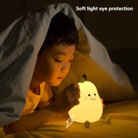 Qzjijosen Cute Pear Shaped Night Light,Warm Light Table Bedside Lamp For Bedroom Livingroom,Usb Charging Led Cartoon Silicone Night Light With 7-Color And 3 Brightness Adjustment (Pear ??)