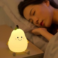 Qzjijosen Cute Pear Shaped Night Light,Warm Light Table Bedside Lamp For Bedroom Livingroom,Usb Charging Led Cartoon Silicone Night Light With 7-Color And 3 Brightness Adjustment (Pear ??)