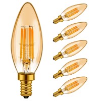 Emotionlite Led Light Bulbs, Dimmable Candelabra Bulbs, E12 Base, Amber Yellowish, Chandelier Light, Ceiling Fan Bulb, 40W Equivalent, 4W, 2200K, 350Lm, Ul Listed, 6 Pack