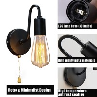 Jzcdr Vintage Pull Chain Wall Light Fixtures With On Off Switch Hardwired Wall Sconce Set Of 2 Retro Black E26 Wall Sconces Ind