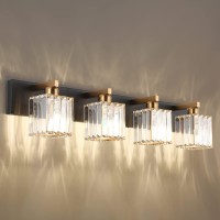 Aipsun Bathroom Vanity Light Fixtures Crystal Vanity Light For Bathroom 4 Light Modern Bathroom Vanity Lighting (Exclude Bulb)