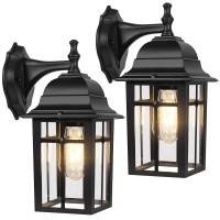 2Pack Outdoor Wall Lanterns Exterior Wall Sconce Light Fixture Waterproof Antirust Aluminum Porch Lights Clear Glass Black