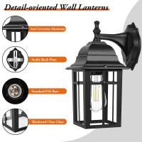 2Pack Outdoor Wall Lanterns Exterior Wall Sconce Light Fixture Waterproof Antirust Aluminum Porch Lights Clear Glass Black