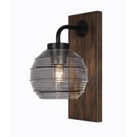 Oxbridge 1 Light Wall Sconce In Matte Black & Painted Wood-Look Metal Finish With 6