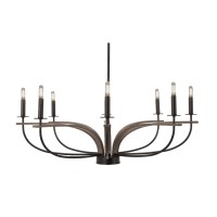 Monterey Uplight, 8 Light, Chandelier Shown In Matte Black & Painted Distressed Wood-Look Metal Finish