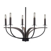 Monterey Uplight, 5 Light, Chandelier Shown In Matte Black & Painted Distressed Wood-Look Metal Finish