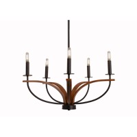 Monterey Uplight, 5 Light, Chandelier Shown In Matte Black & Painted Wood-Look Metal Finish