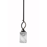 Monterey 1 Light Mini Pendant Shown In Matte Black & Painted Distressed Wood-Look Metal Finish With 4 Onyx Swirl Glass