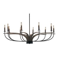 Monterey Uplight, 10 Light, Chandelier Shown In Matte Black & Painted Distressed Wood-Look Metal Finish