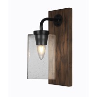 Oxbridge 1 Light Wall Sconce In Matte Black & Painted Wood-Look Metal Finish With 4