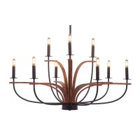 Monterey Uplight, 9 Light, Chandelier Shown In Matte Black & Painted Wood-Look Metal Finish