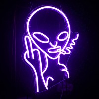 Lucunstar Purple Alien Neon Sign Purple Neon Sign Led Sign Alien Neon Signs For Wall Decor Shop Bar Pub Man Cave Teen Room Game