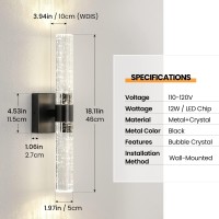 Ccycol Modern Bathroom Sconce Black Sconce Wall Lighting Crystal Led Wall Sconce 18 Inch 4000K Bathroom Vanity Light Fixture Ver