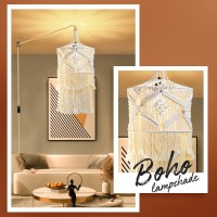 Boho Plug In Pendant Light 15Ft Hanging Lights With Plug In Cord Pendant Lights With Handmade Macrame Lamp Shade Hemp Rope Co