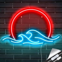 Sunset With Waves Neon Sign Led Sunrise Neon Light For Bedroom Wall Decor Anime Wave Neon Signs Led Sunset Light Sign (Sunset)