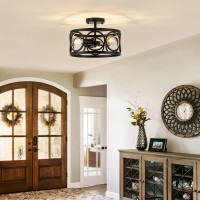 Tsmkledan 3-Light Farmhouse Semi Flush Mount Ceiling Light, 12.6 Inch Rustic Metal Drum Light Fixtures Ceiling Mount, Black Industrial Light Fixtures For Kitchen Living Room Hallway Foyer Bedroom