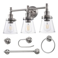 Dewenwils Bathroom Light Fixtures 5Piece Allinone Bathroom Light Set 3 Light Brushed Nickel Bathroom Vanity Light With Glas