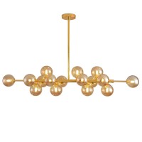 Soutas 16-Light Gold Chandelier Globe Glass Sputnik Chandeliers Pendants Lighting Linear Mid Century Modern Pendant Light Fixtures For Dining Room Living Room