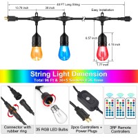 Shine Hai 48Ft Outdoor Rgb String Lights, Cafe Led String Lights With 15+2 Shatterproof Edison Bulbs, Remote Dimmable Commercial String Lights For Patio, Party, Backyard