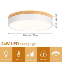 Goomavi Modern Dimmable Led Close To Ceiling Light 2700K6000K 5Cct Selectable Round White Wood Flush Mount Ceiling Light Fixtu