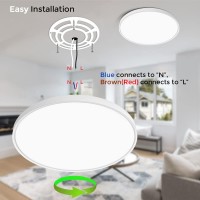 Inshareplus 45W 24 Inch, Led Flush Mount Ceiling Light Fixture, 5600Lm 5000K Daylight White, Ultra-Thin Surface Mount Ceiling Lights, Round Ceiling Lamp For Bathroom, Bedroom, Closet Room, Porch