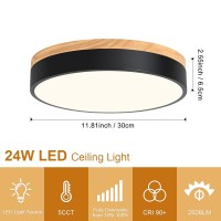 Goomavi Dimmable Wood Led Close To Ceiling Light Modern 2700K6000K 5Cct Round Black Flush Mount Ceiling Light Fixtures Minima