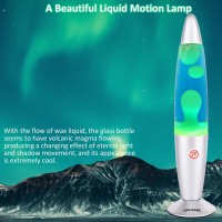 Opulars Lava Lamp Motion Lava Lamps For Adults And Kids, 13.5-Inch Silver Base Lamp With Green Wax In Blue Liquid,Mood Lighting Cool Stuff Christmas Birthday Gift Thanksgiving Decorations