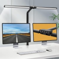 Hapfish Led Desk Lamps For Home Office, 24W Double Head Clip On Desk Light Bar With Light Sensor Function, 5 Color Modes And 5 Dimmable, Eye Protection Clamp Lamp For Monitor Studio Reading Study