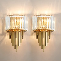 Bepuzz Gold Crystal Wall Light Postmodern Crystal Wall Lamp Modern Crystal Bathroom Vanity Lighting Elegant Luxury Wall Sconces For Bedside Bedroom Hall Sconce Hall House Hallway Restaurant (2-Packs)