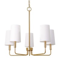 Homebelife Chandelier Brushed Brass With White Fabric Shade Farmhouse Linear Island Lighting Fixture For Kitchen Dining Room