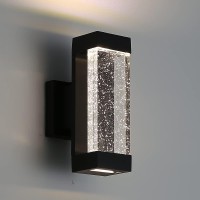 Cerdeco Modern Crystal Bubble Outdoor Wall Light, Matte Black Painted, 12W 3500K Warm White Up Down Light Fixture